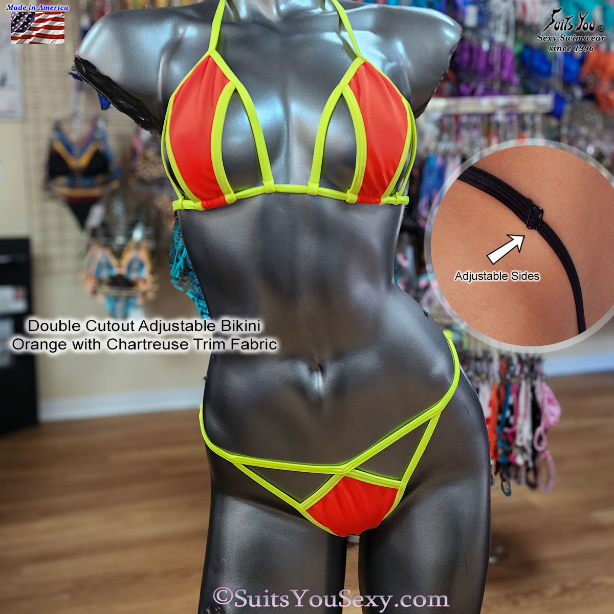 Double Cutout Bikini with Adjustable Bottom, 2-tone — model wearing — made in USA