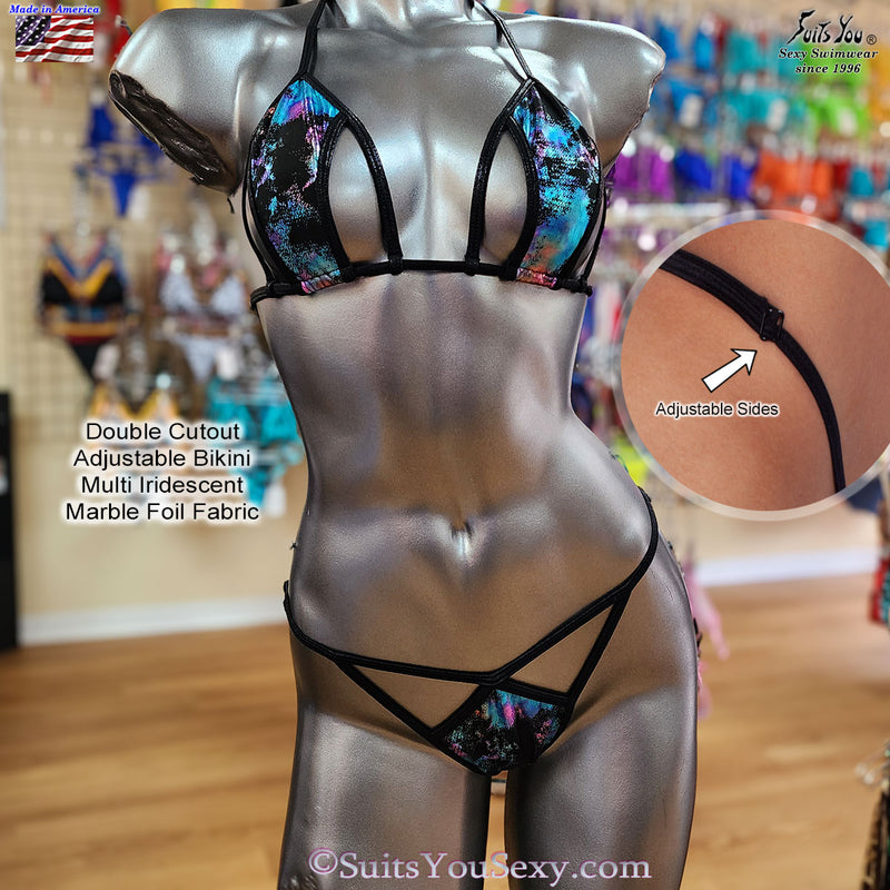 Double Cutout Bikini with Adjustable Bottom, 10 Colors.