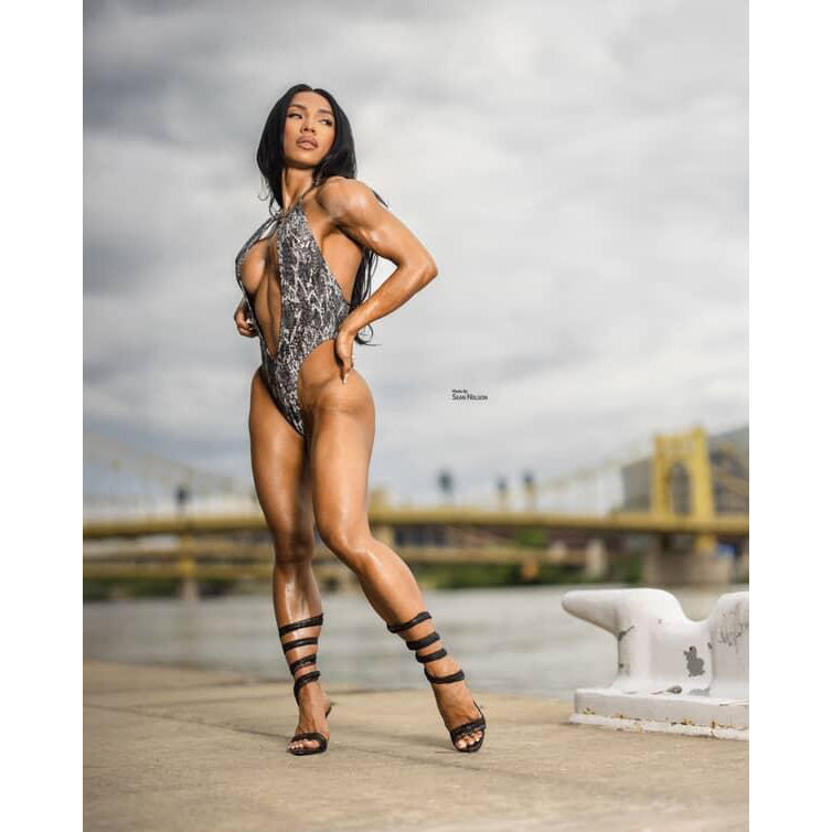 Reflective one-piece swimsuit deep plunge front — silver, front view, manufactured in Clearwater FL