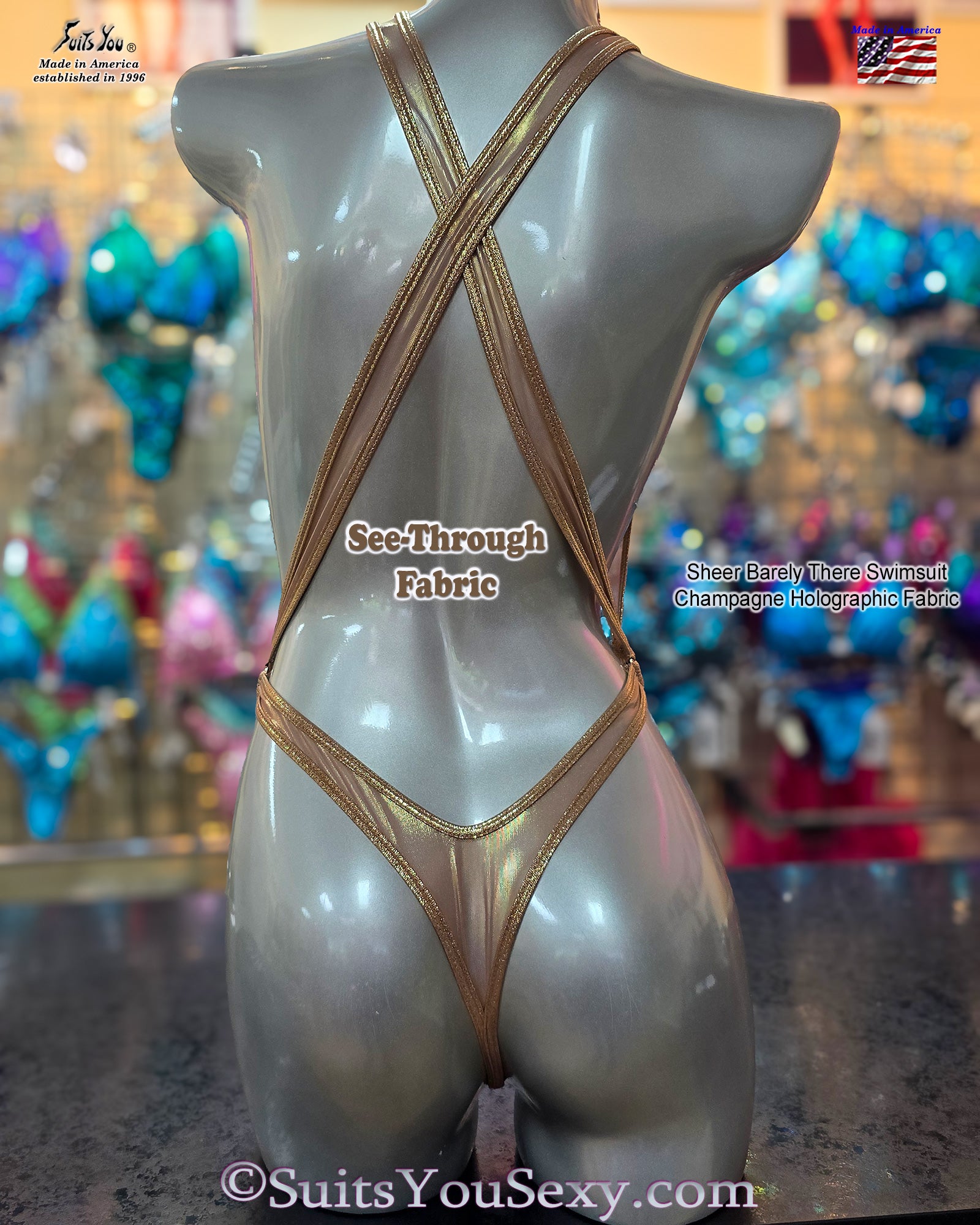 Holographic mesh barely there one-piece — SuitsYouSexy, manufactured in USA