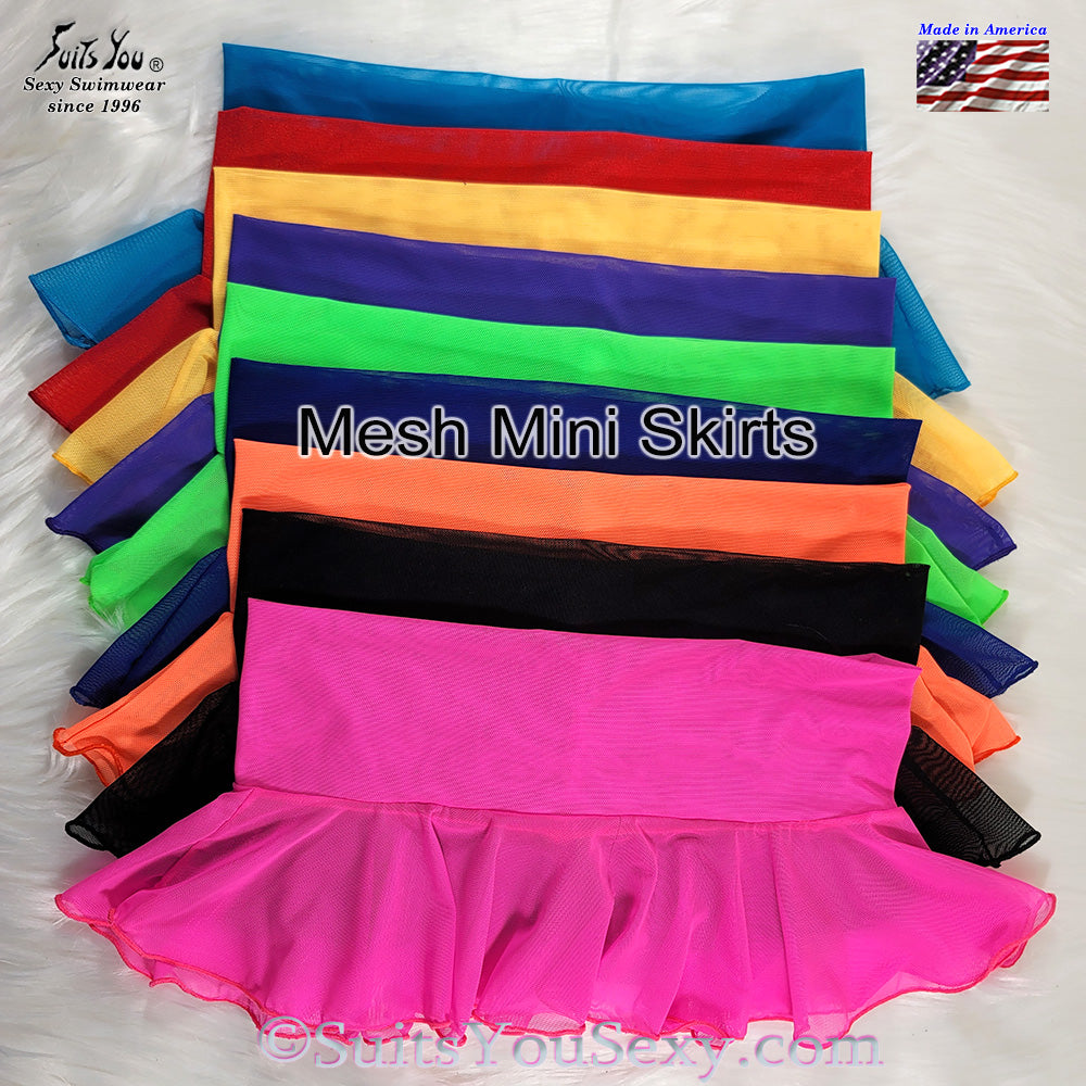 Sheer mesh mini skirts for swimwear — bold beach cover-up, made in Clearwater FL