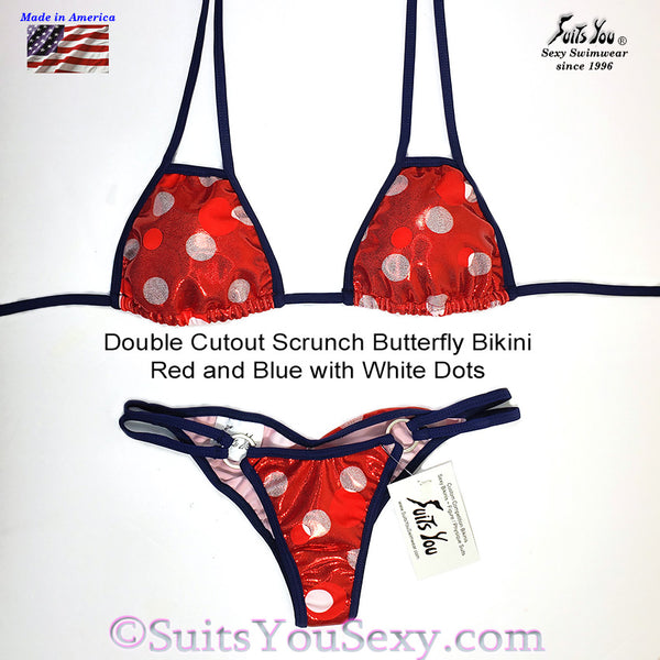 Patriotic Polka Dot Bikini with Cutout Top, red