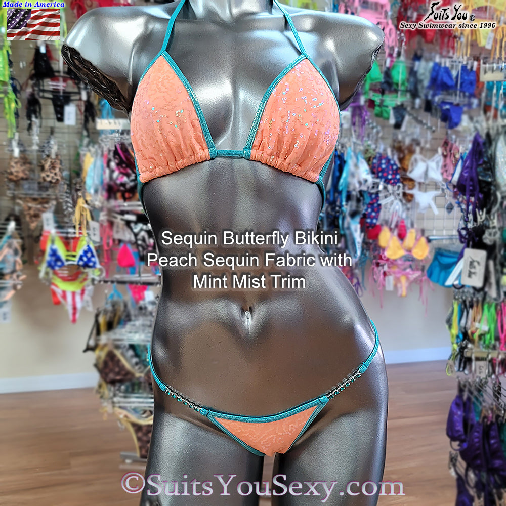 Sequin Scrunch Butterfly Bikinis — back view — made in USA