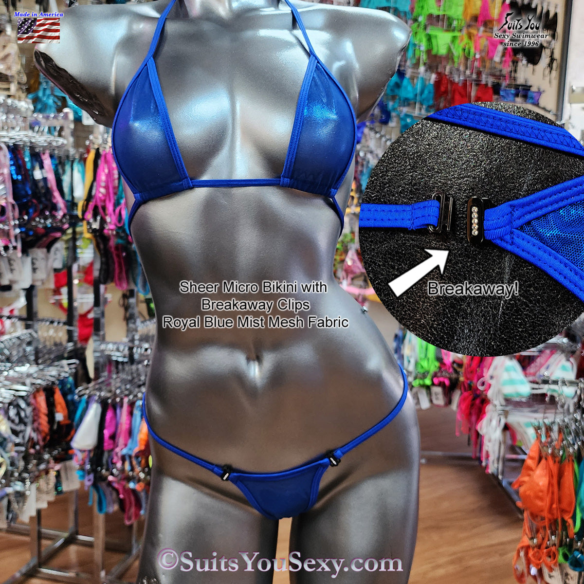 Sheer micro bikini holographic mesh — gold, back view, see-through fabric