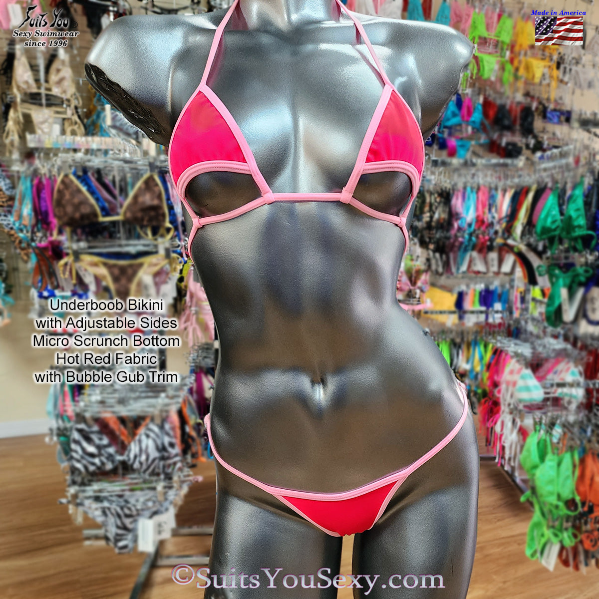 Color block extreme bikini side view, two-tone underboob style, made in Clearwater FL