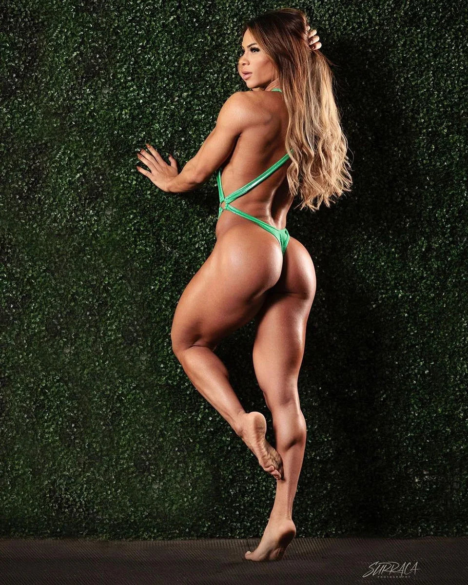 Hologram barely there swimsuit on model Babi, back view — manufactured in USA