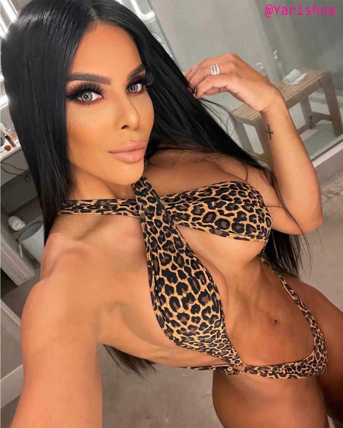 Barely there swimsuit leopard print fabric, close up view — designed by Lucy, made in Clearwater FL
