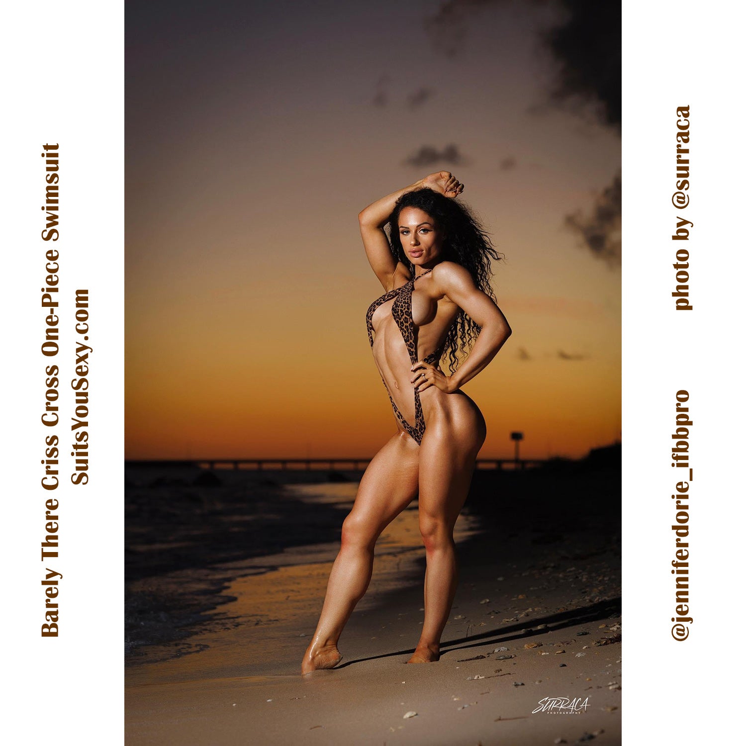 Barely there swimsuit print fabric on model — designed by Lucy, American made