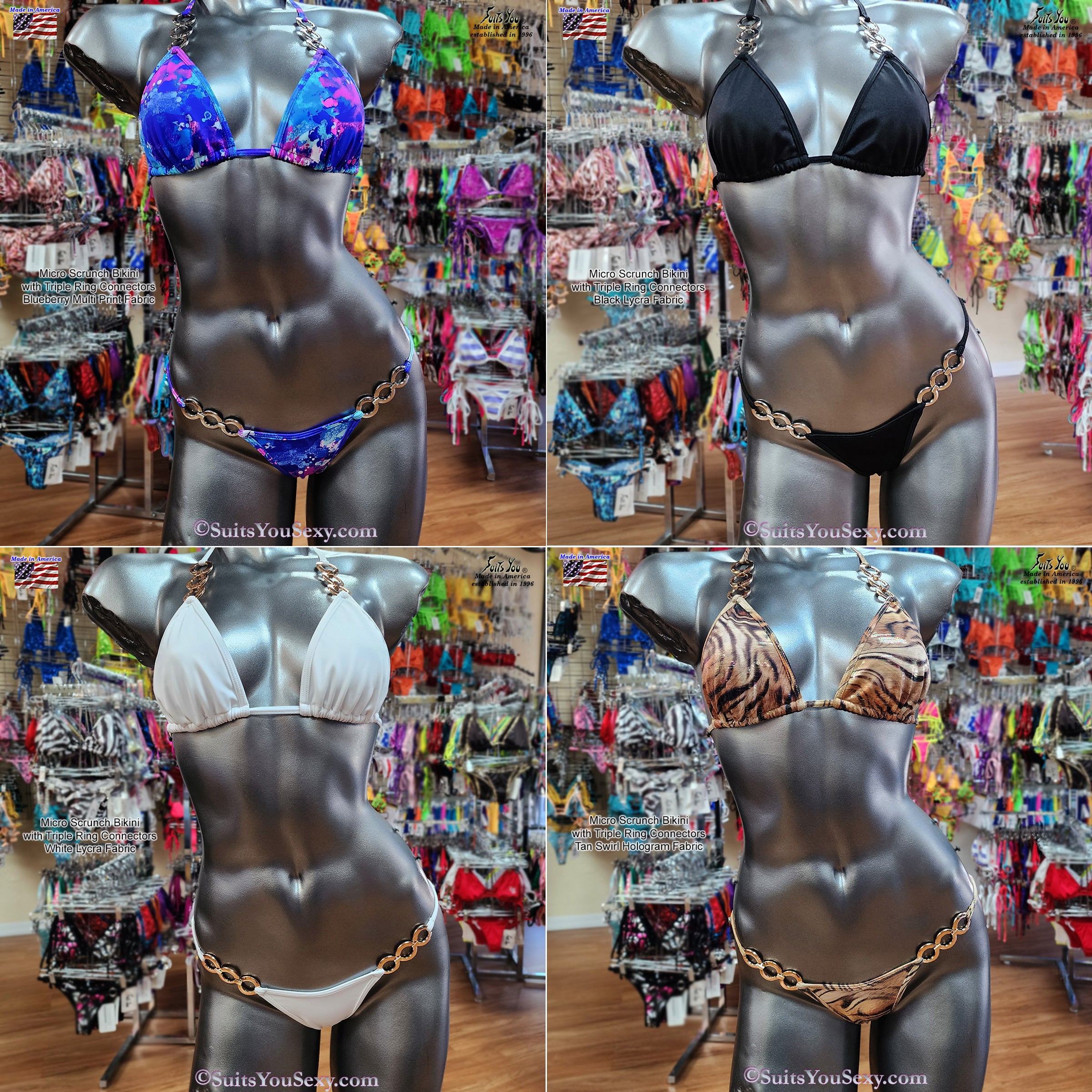 Micro scrunch bikini triple rings back view — designed by Lucy, made in Clearwater FL
