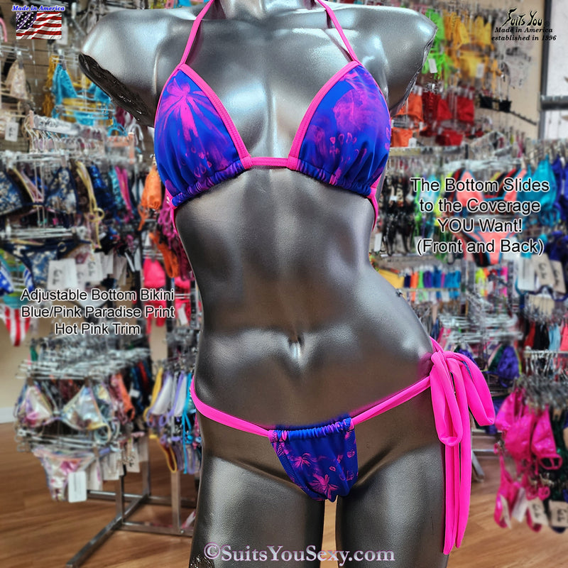 Adjustable Bottom Bikini, Blue/Pink Paradise
