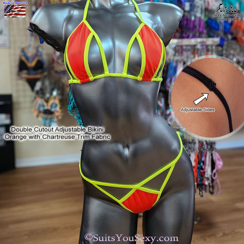 Double Cutout Bikini with Adjustable Bottom, 2-tone