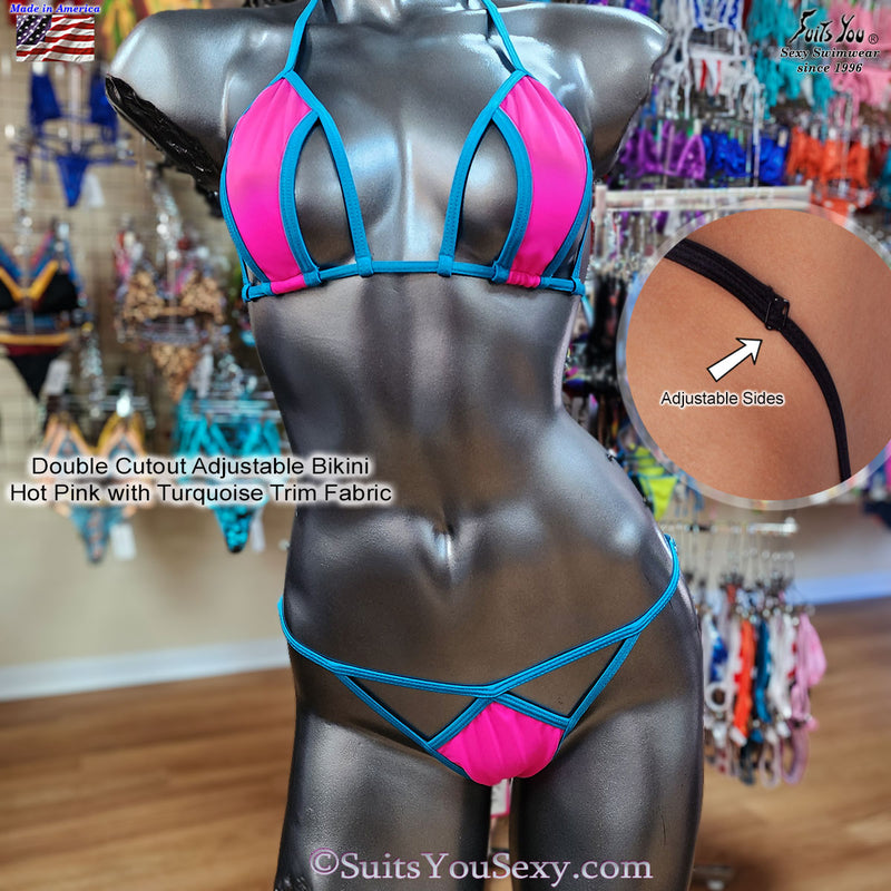 Double Cutout Bikini with Adjustable Bottom, 2-tone