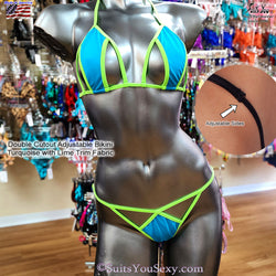 Cutout Bikini with Adjustable Sides, Turquoise with Lime