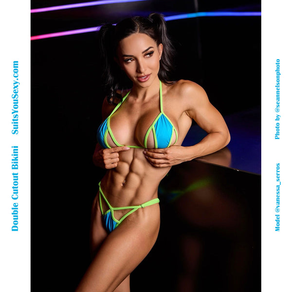 Double Cutout Bikini with Adjustable Bottom, 2-tone
