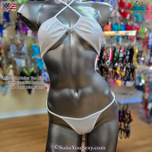 Micro Tie Halter Top Bikini, White Pearl Mist Fabric.