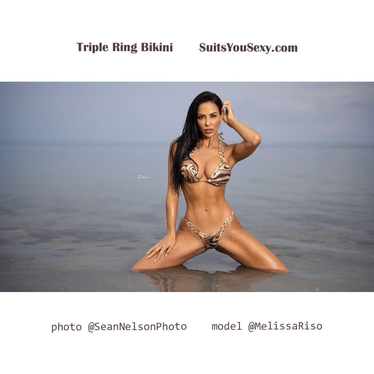 Triple ring micro scrunch bikini on model — manufactured in USA