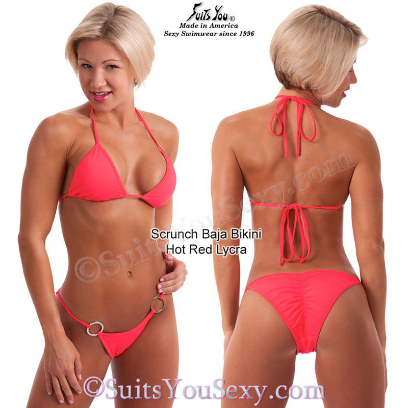 $20.00 Baja Swimsuits, Solid Lycra Fabrics with scrunch back