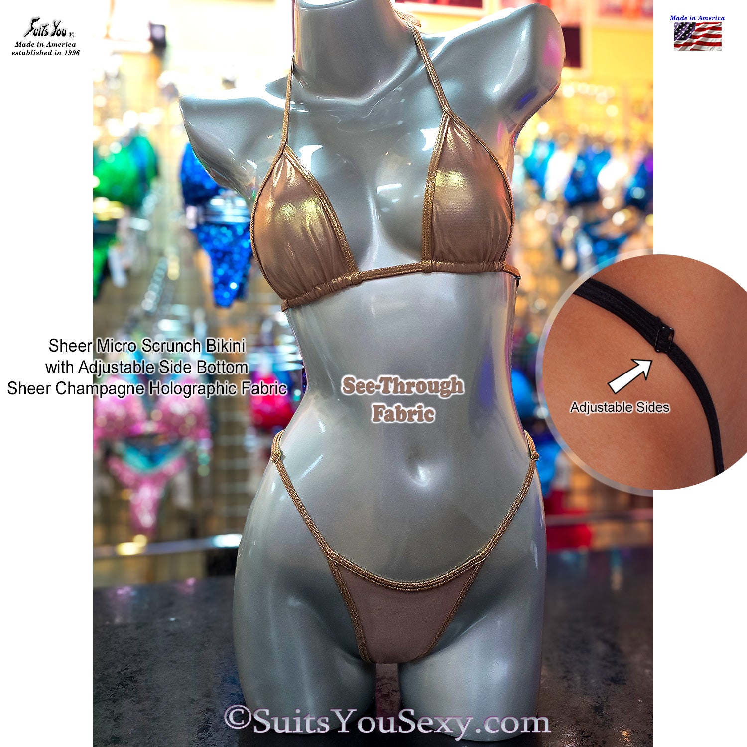 Sheer mesh micro bikini, model full body back view, designed by Lucy in Clearwater FL