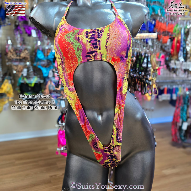 Snake Print Swimsuit, multi color snake fabric.