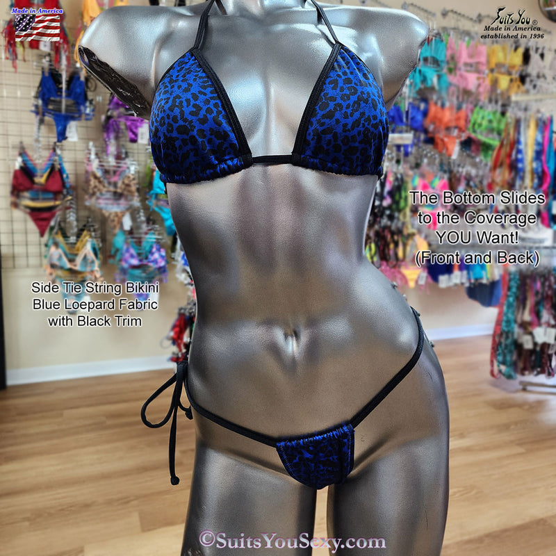 Side Tie Bikini, Blue Leopard Print