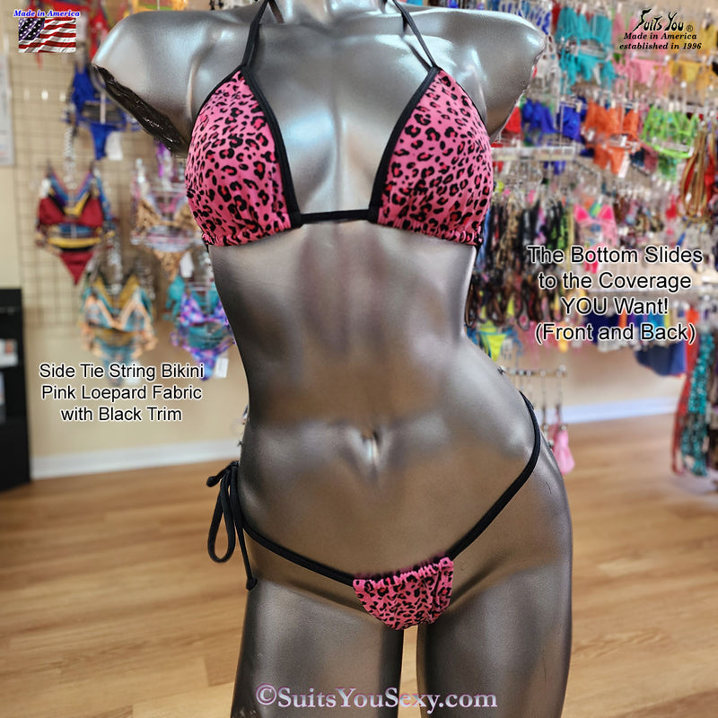 Side Tie String Bikini, Pink Leopard Print