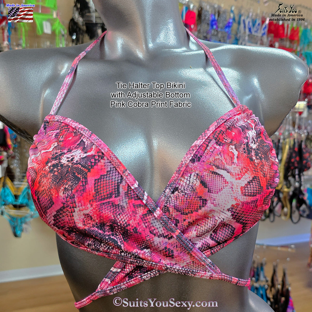 Pink Cobra Tie Halter Top Bikini