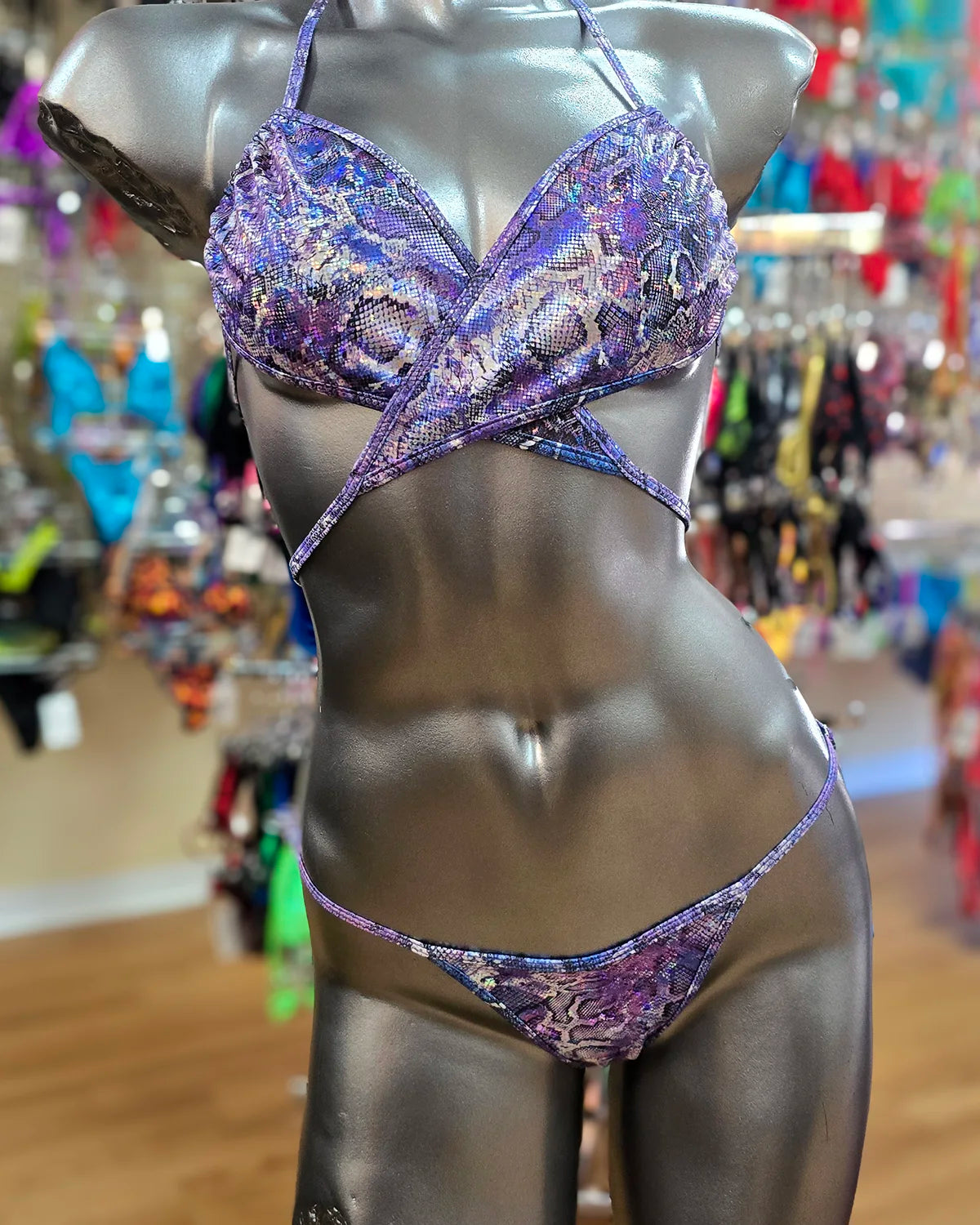 Tie halter top bikini back view — designed by Lucy, made in Clearwater FL