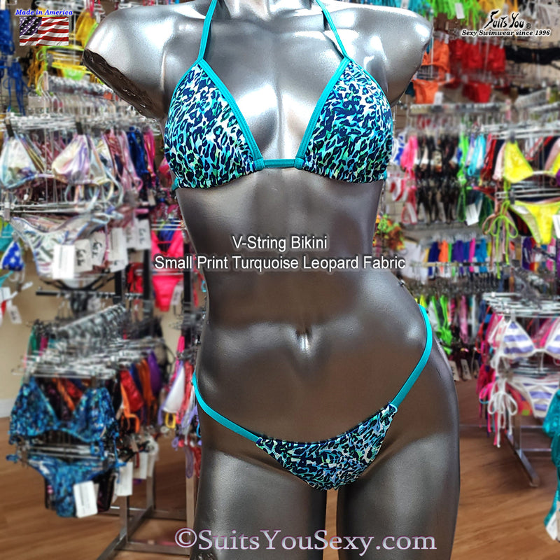 V-String Bikini, turquoise leopard print