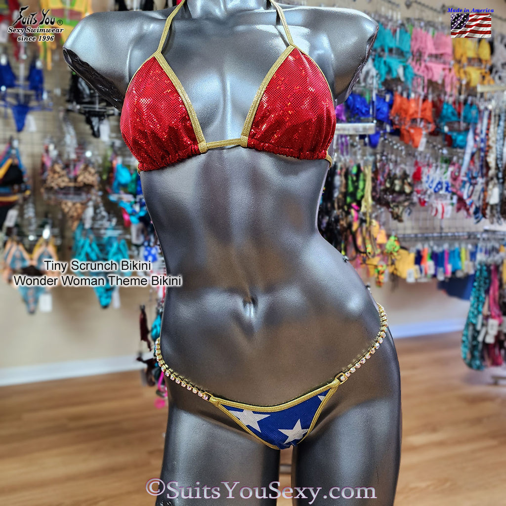 Wonder Woman Bikini with tiny scrunch bottom