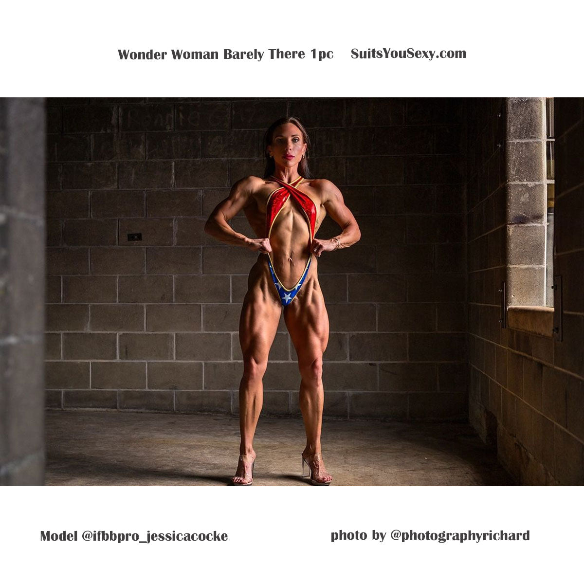American Warrior barely there one-piece swimsuit — stars and stripes, made in Clearwater Florida