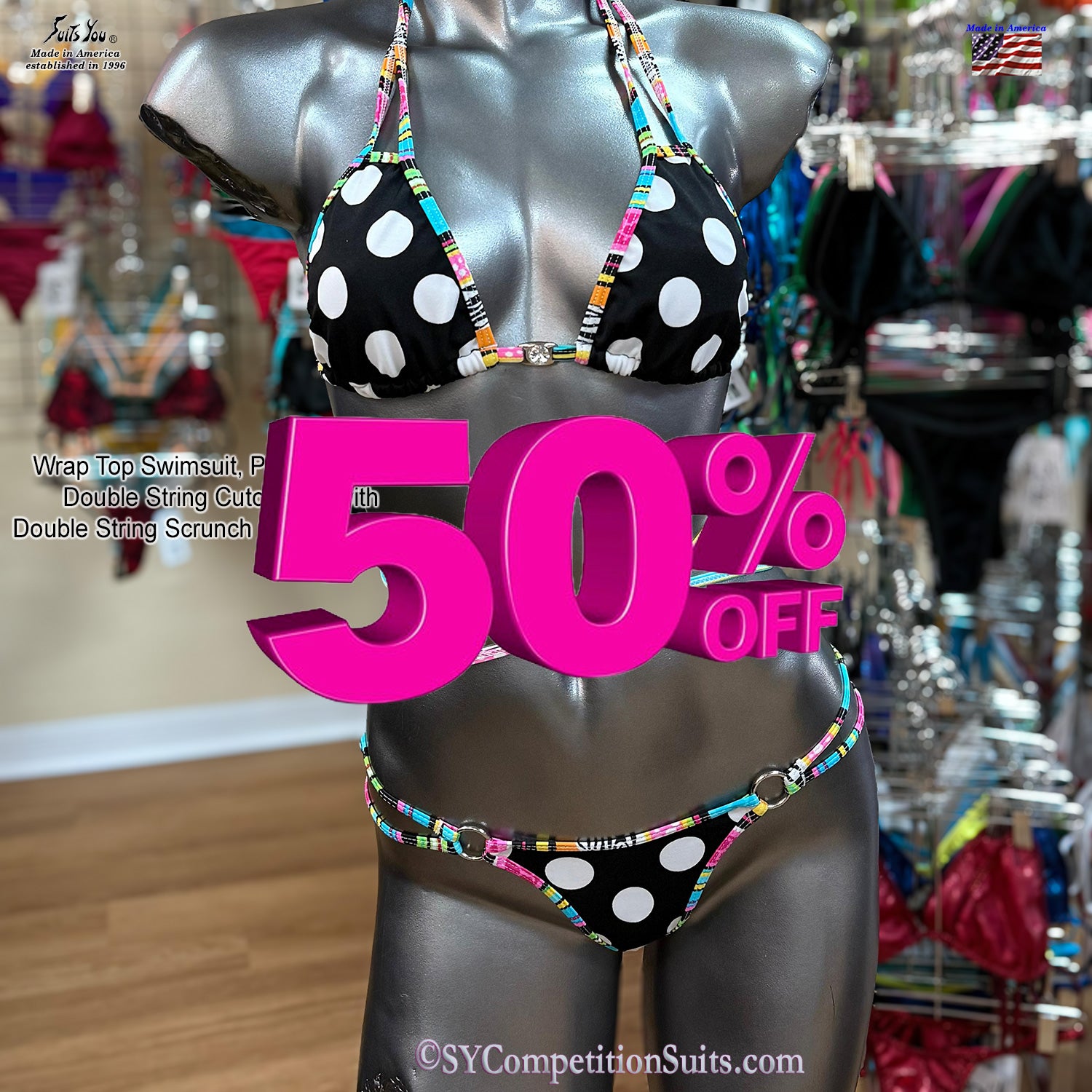 HALF OFF Wrap Top Swimsuit with scrunch butterfly bottom — back view — made in USA