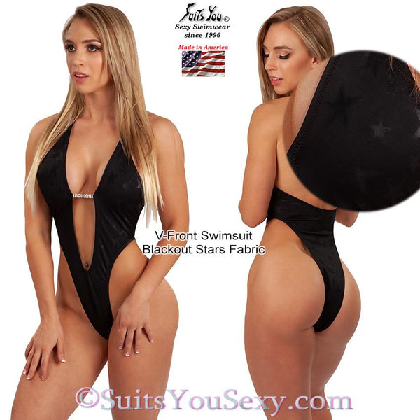 One Piece Swimsuit with V-Front and Half Back, blackout stars