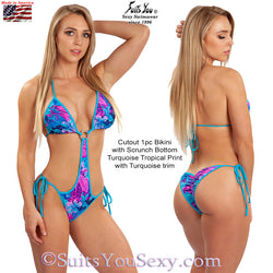 1 Piece Bikini, Cutout with scrunch bottom, tropical print