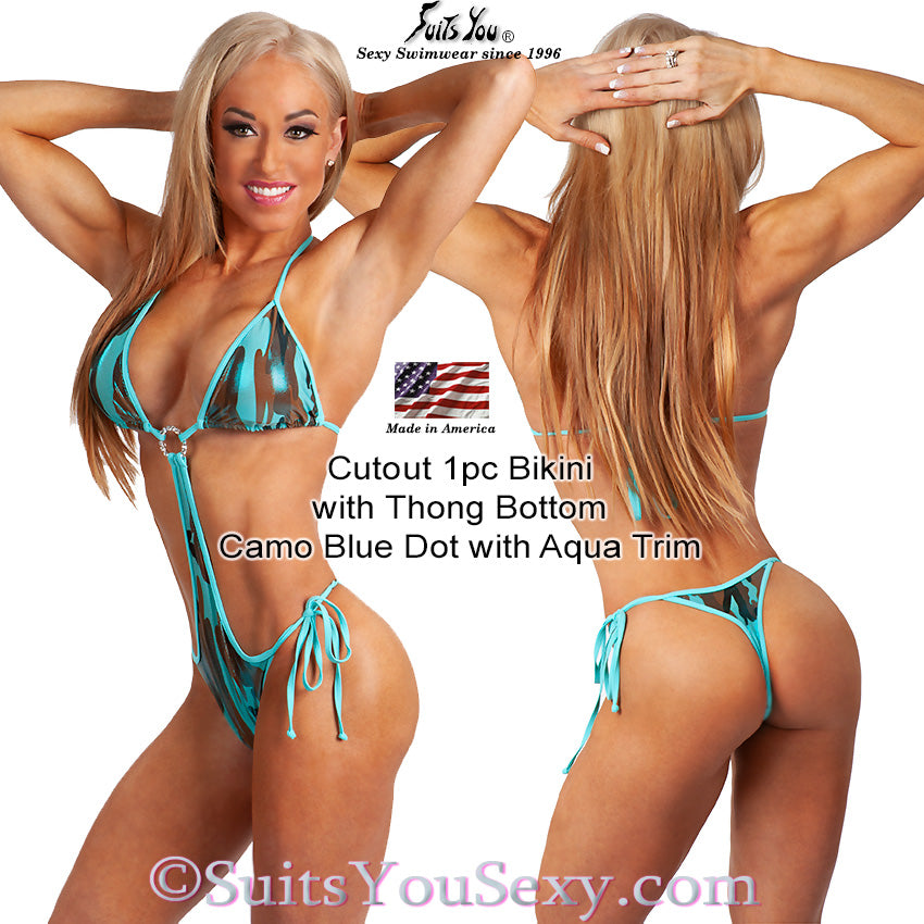 One-piece bikini cutout thong bottom — back view, made in USA by Lucy