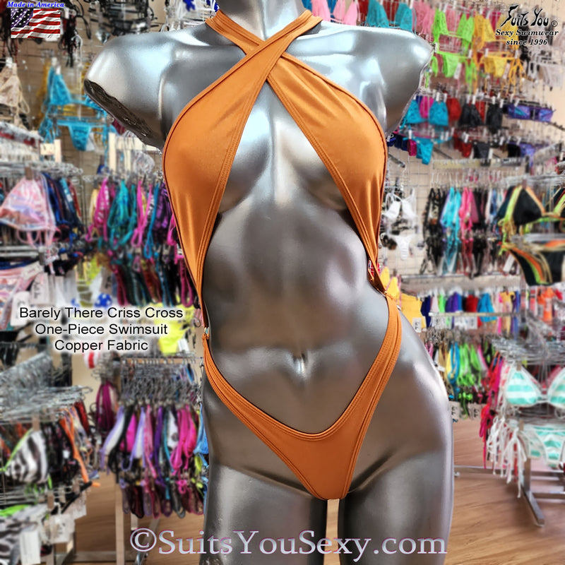 Barley There Criss Cross One-Piece Swimsuit, Copper Fabric.