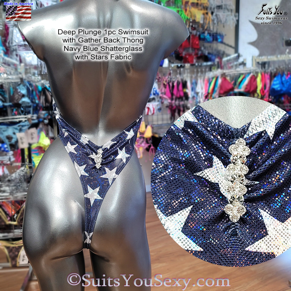 Patriotic plunge one-piece swimsuit — SuitsYouSexy, manufactured in Clearwater Florida