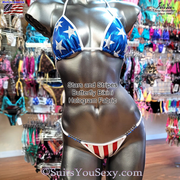 Stars and Stripes Swimsuit, hologram fabric