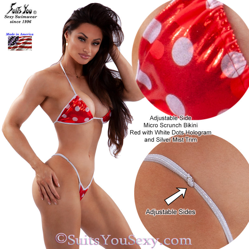 Adjustable Side Micro Scrunch Swimsuit, red polka dot fabric