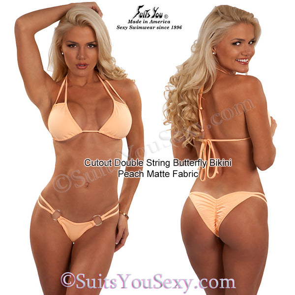 Cutout Double String Bikinis, peach fabric