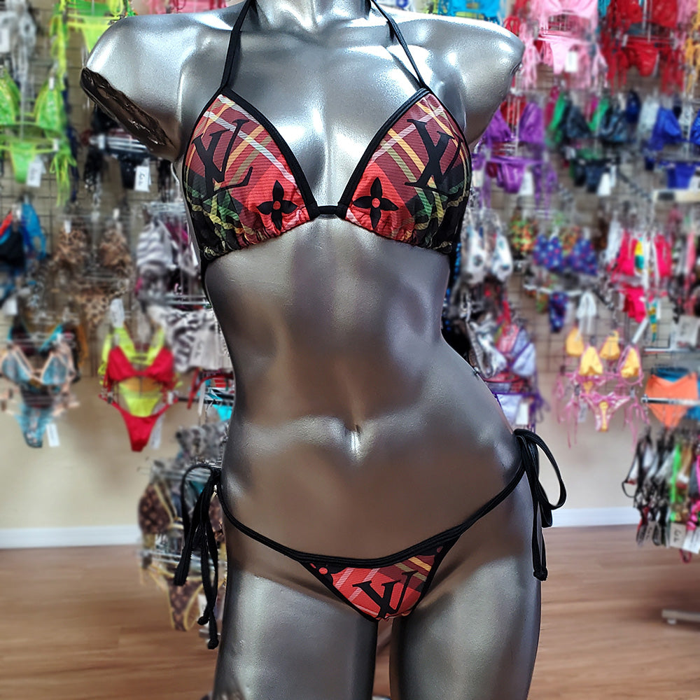 Micro Scrunch Bikini. Limited Edition Fabric, Plaid Print