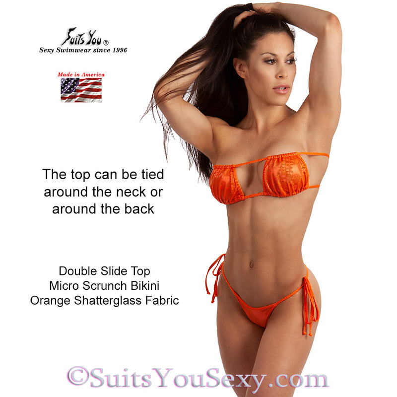 Double Slide Top Micro Scrunch Bikini, orange fabric