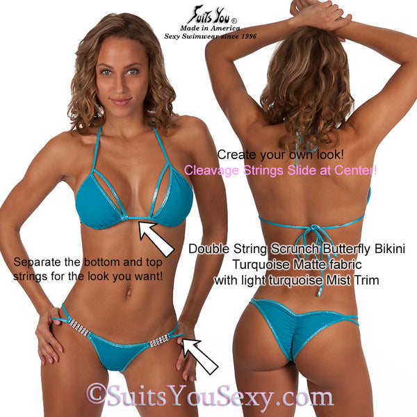 Double Strap Bikini with connectors, turquoise fabric