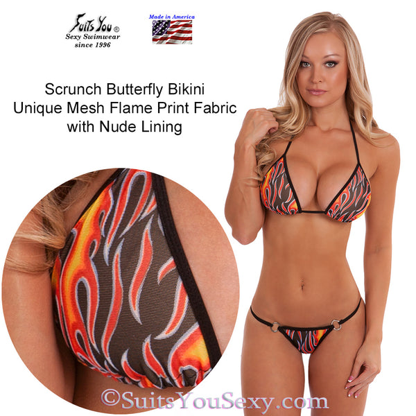 Flame Bikini, Unique Mesh Flame Fabric with nude lining