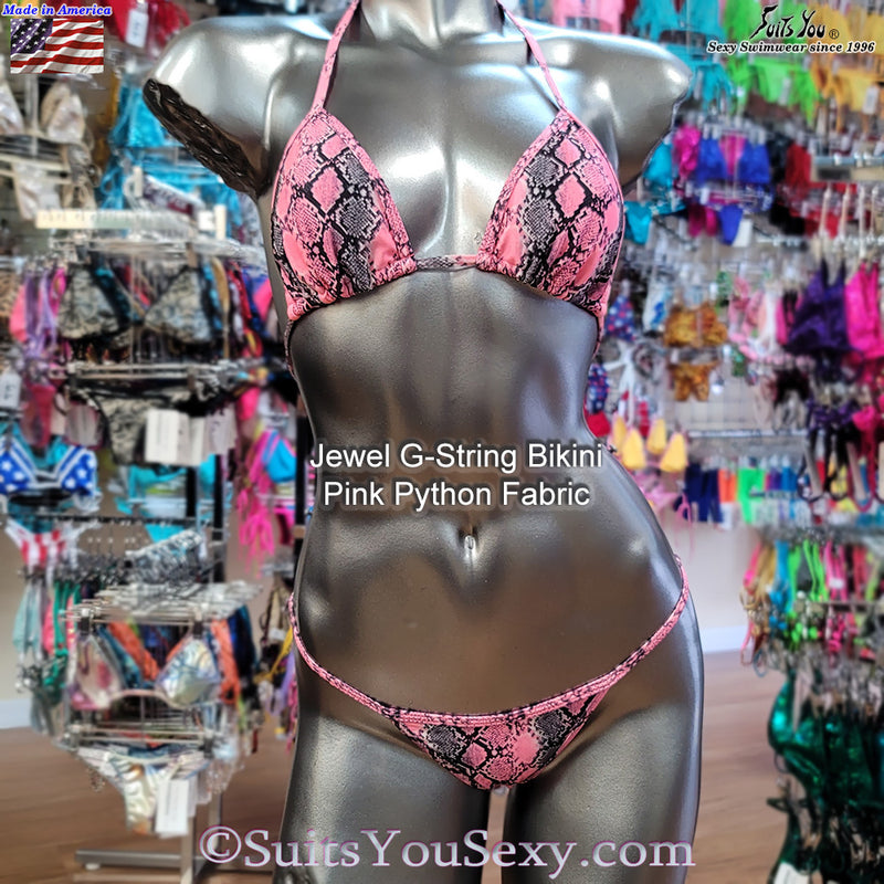 Sexy Jewel G-string Bikini, pink python fabric