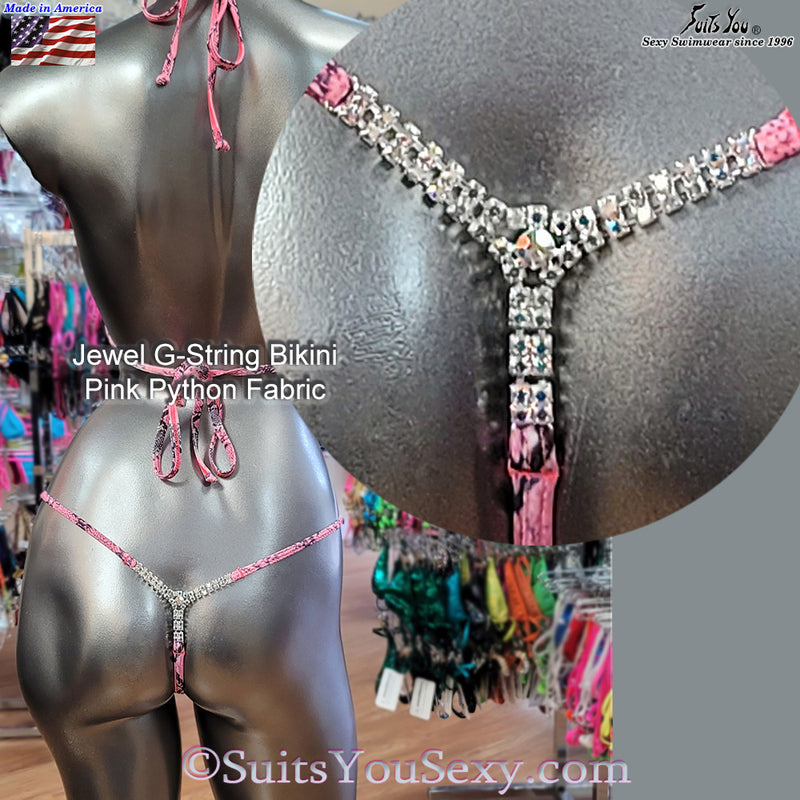 Jewel G-string Bikini, pink python fabric