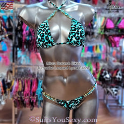 Micro Scrunch Bikini, Turquoise Leopard Fabric