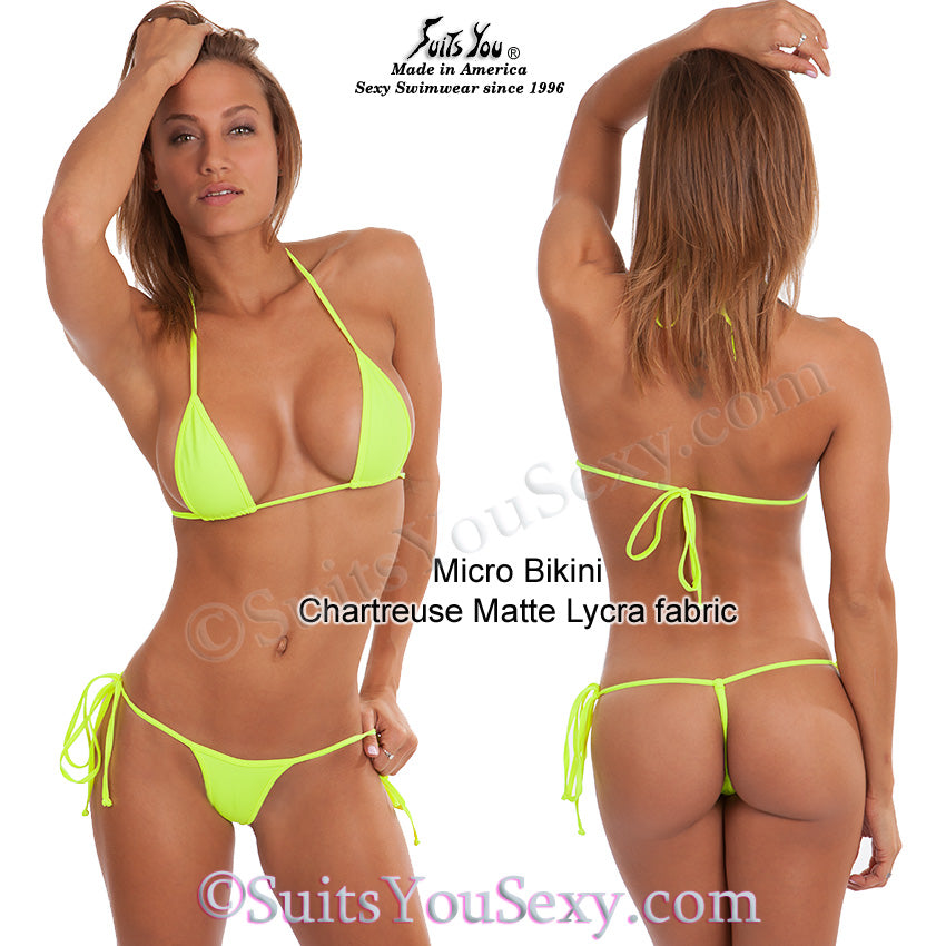 Chartreuse solid color micro bikini barely there swimsuit made in USA
