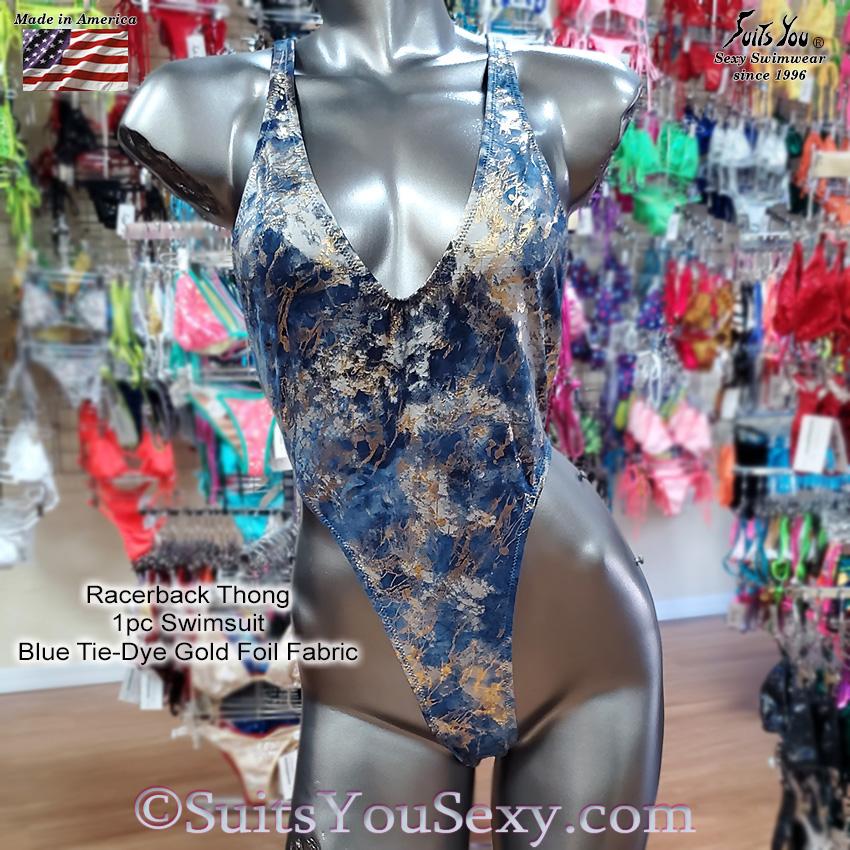 Racerback Thong One-Piece Swimsuit — Bold Print Fabrics, Manufactured in USA - Sexy One-Piece Swimsuit Manufactured in Clearwater, FL