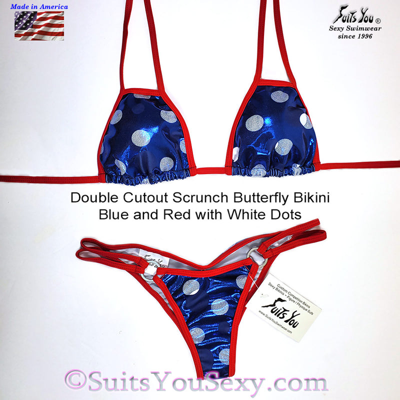 Patriotic Polka Dot Bikini with Cutout Top, blue