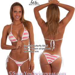 Stripe Swimsuit, rose with white trim, scrunch butterfly style